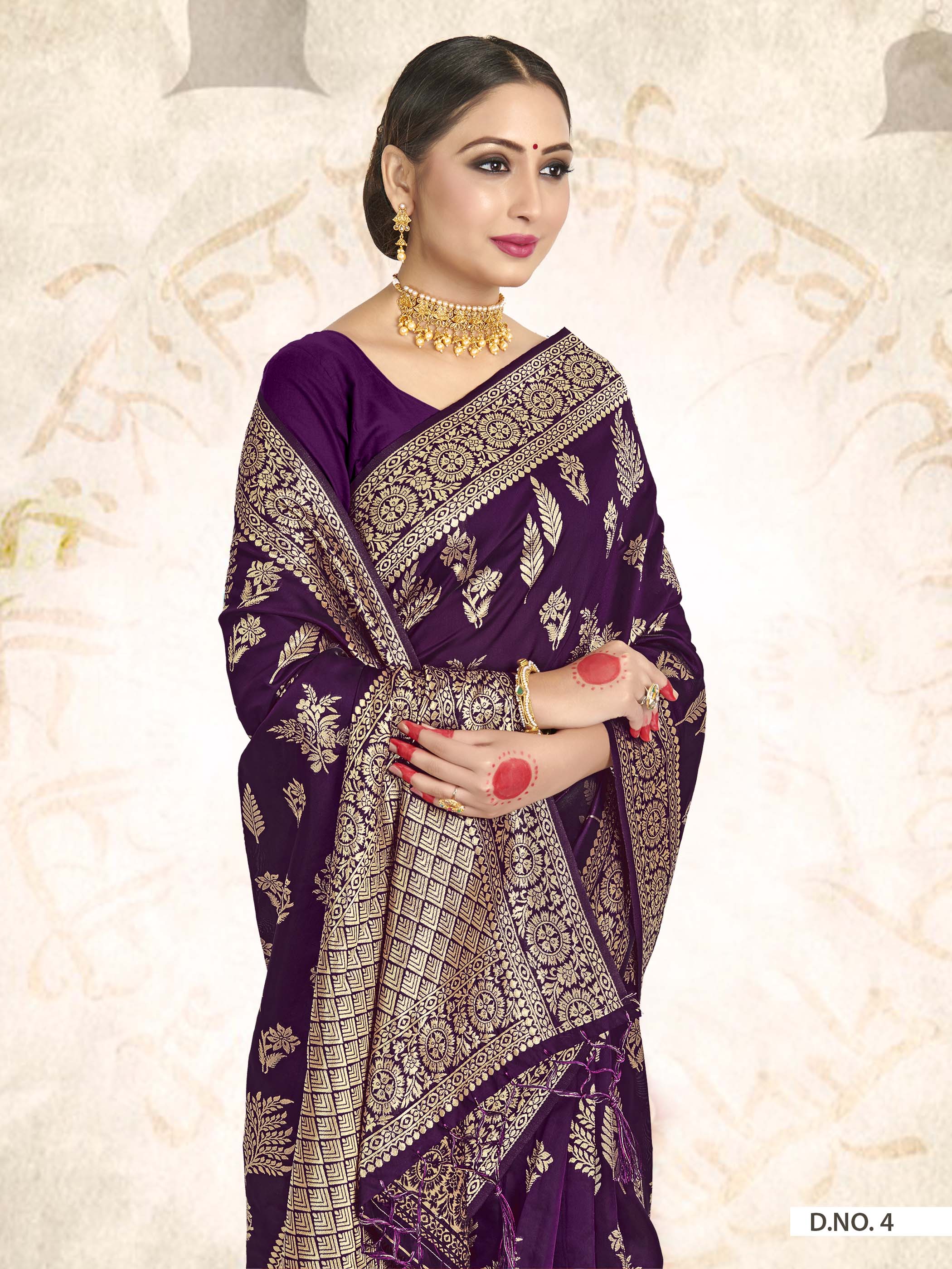Vardha Wine Purple Woven Banarasi Saree | Grocsy