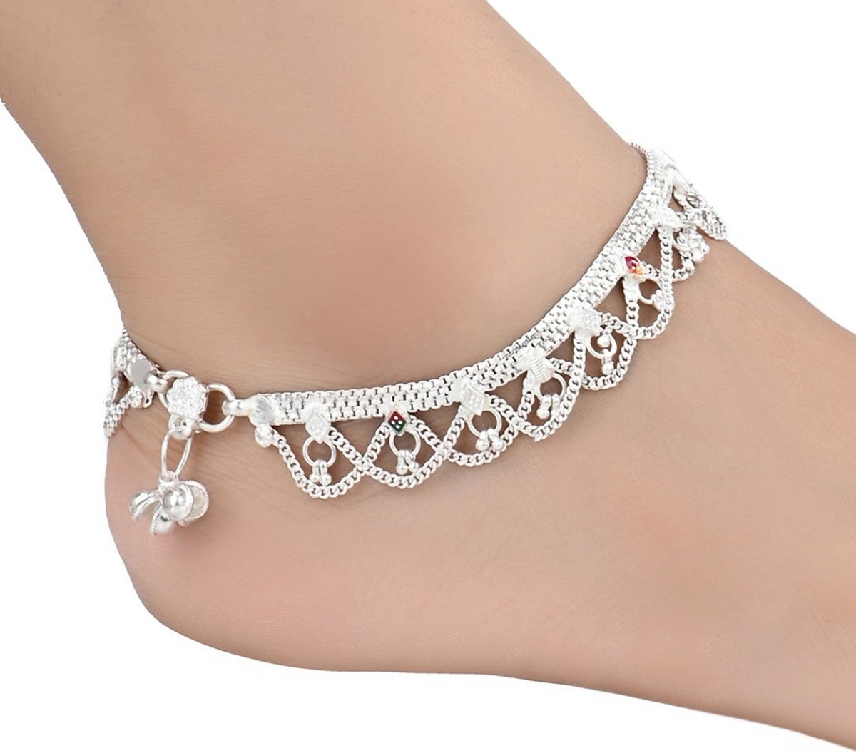 AanyaCentric Silver Plated White Metal Payal Indian Traditional Ethnic Fashion Imitation Jewellery Foot Chain | Grocsy