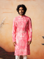 Botanical Architecture Traditional Printed Silk Kurta by Hilo Design | Grocsy