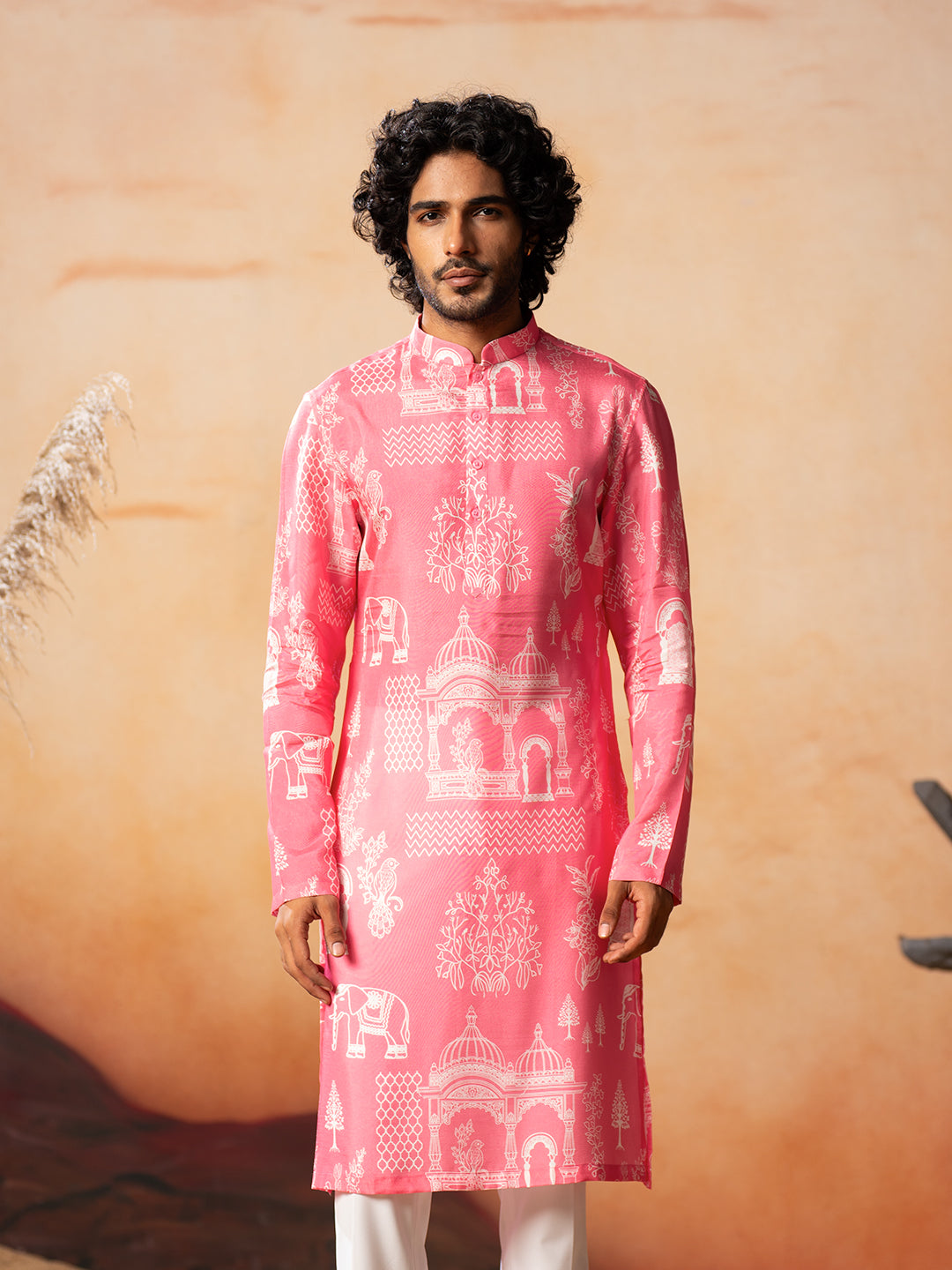 Botanical Architecture Traditional Printed Silk Kurta by Hilo Design | Grocsy