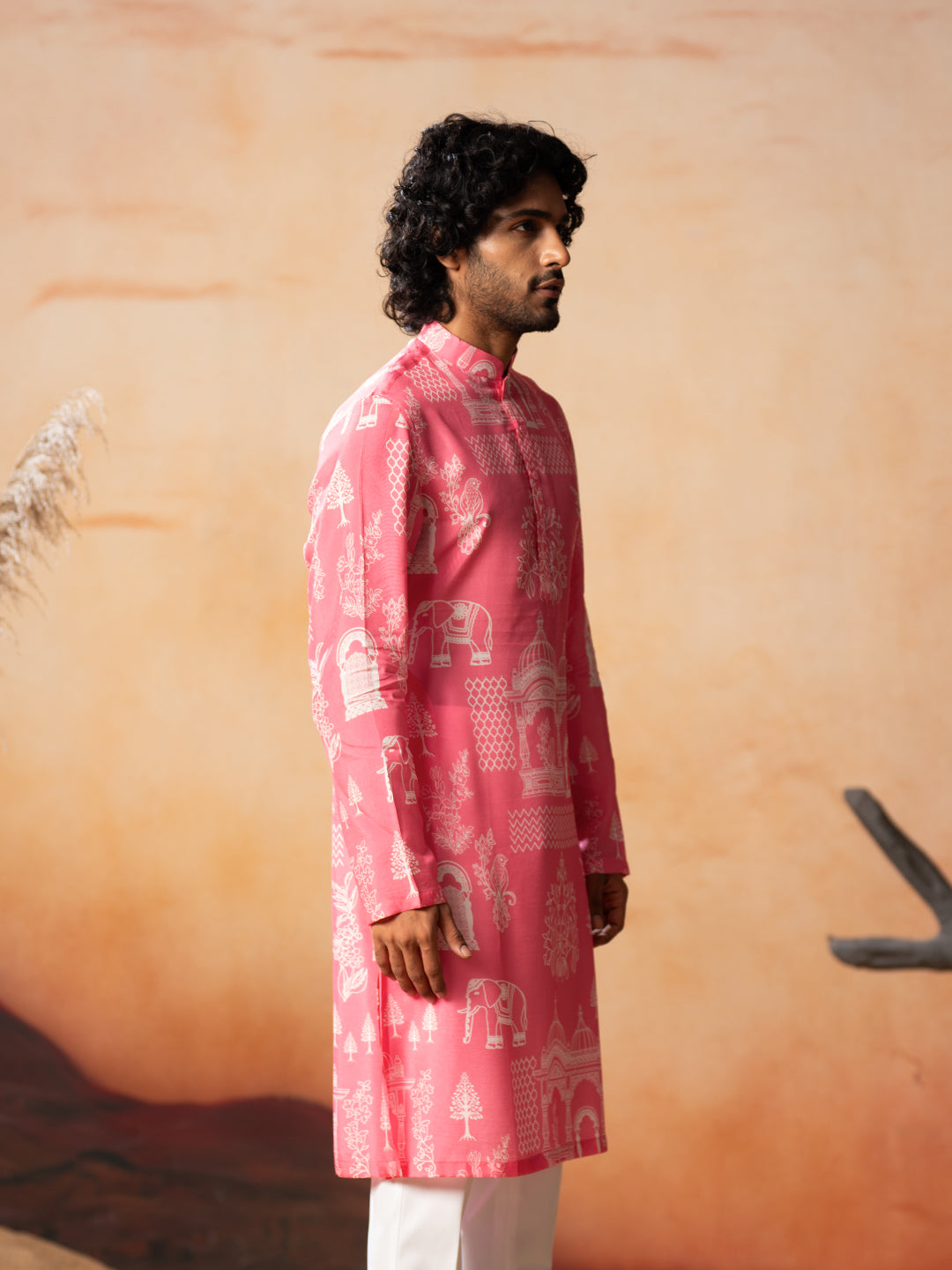 Botanical Architecture Traditional Printed Silk Kurta by Hilo Design | Grocsy