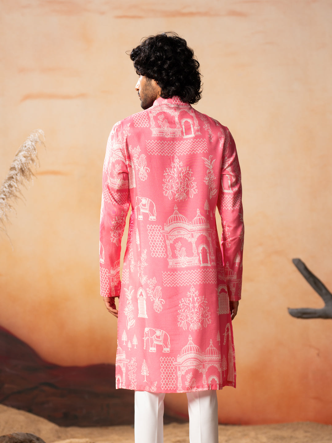 Botanical Architecture Traditional Printed Silk Kurta by Hilo Design | Grocsy
