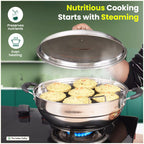 The Indus Valley 14 Pit Tri-Steel Multi Pot Premium Stainless Steel Idli/ Dhokla/ Momo Maker/  Veg Steaming Set, Tri-ply Induction Bottom, 5 Plates, 4.2L, 2.5kg | Grocsy