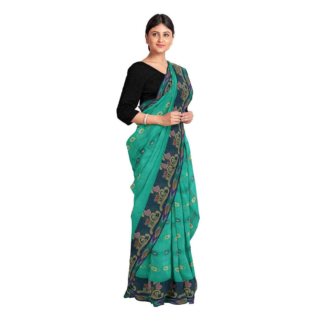 Exclusive Collection 100% Pure Cotton Green Tant Saree With Hand Weaving Work | Grocsy