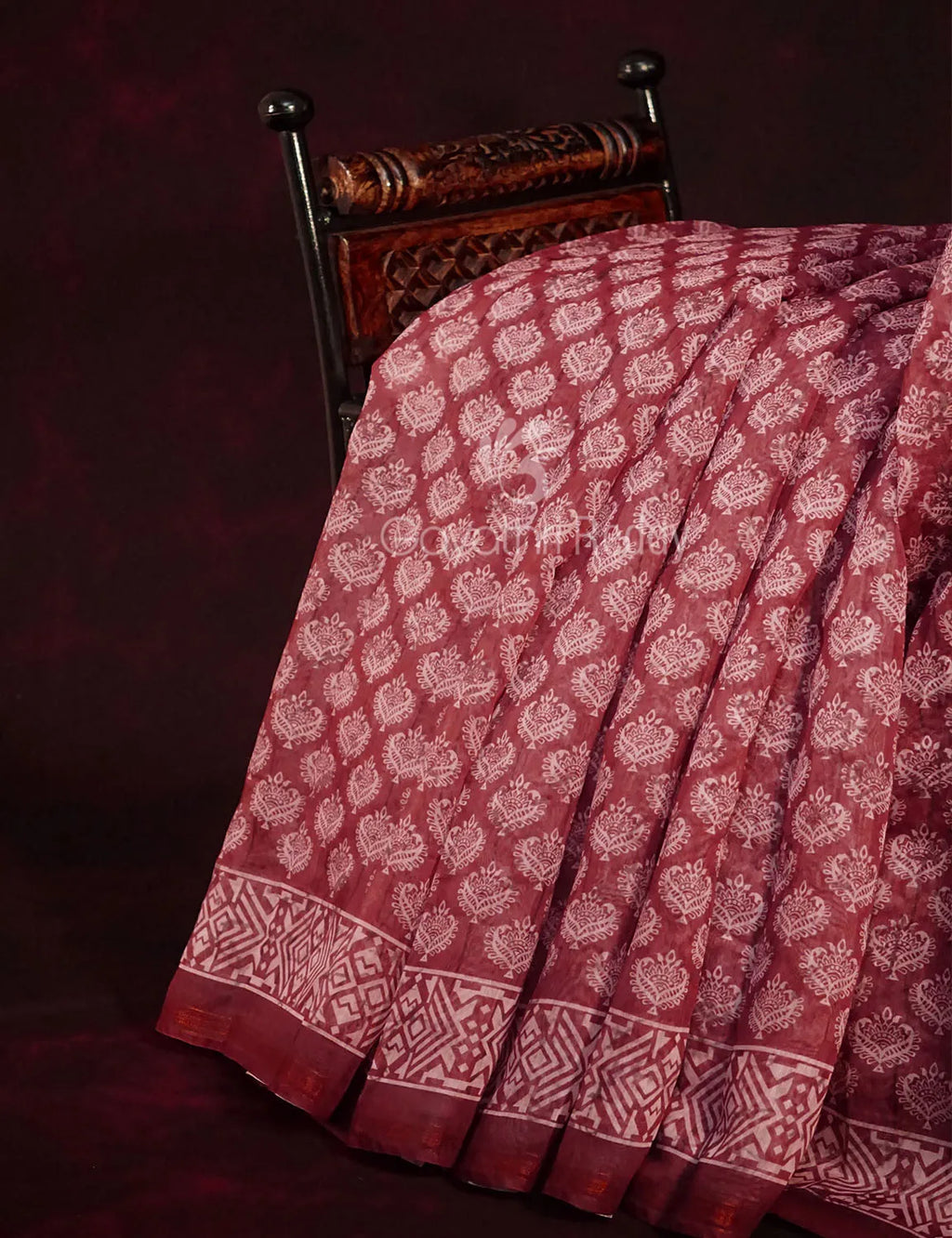 Red Onion All Over Printed Semi Chanderi Saree By Gayathri Reddy Designer Studio | Grocsy