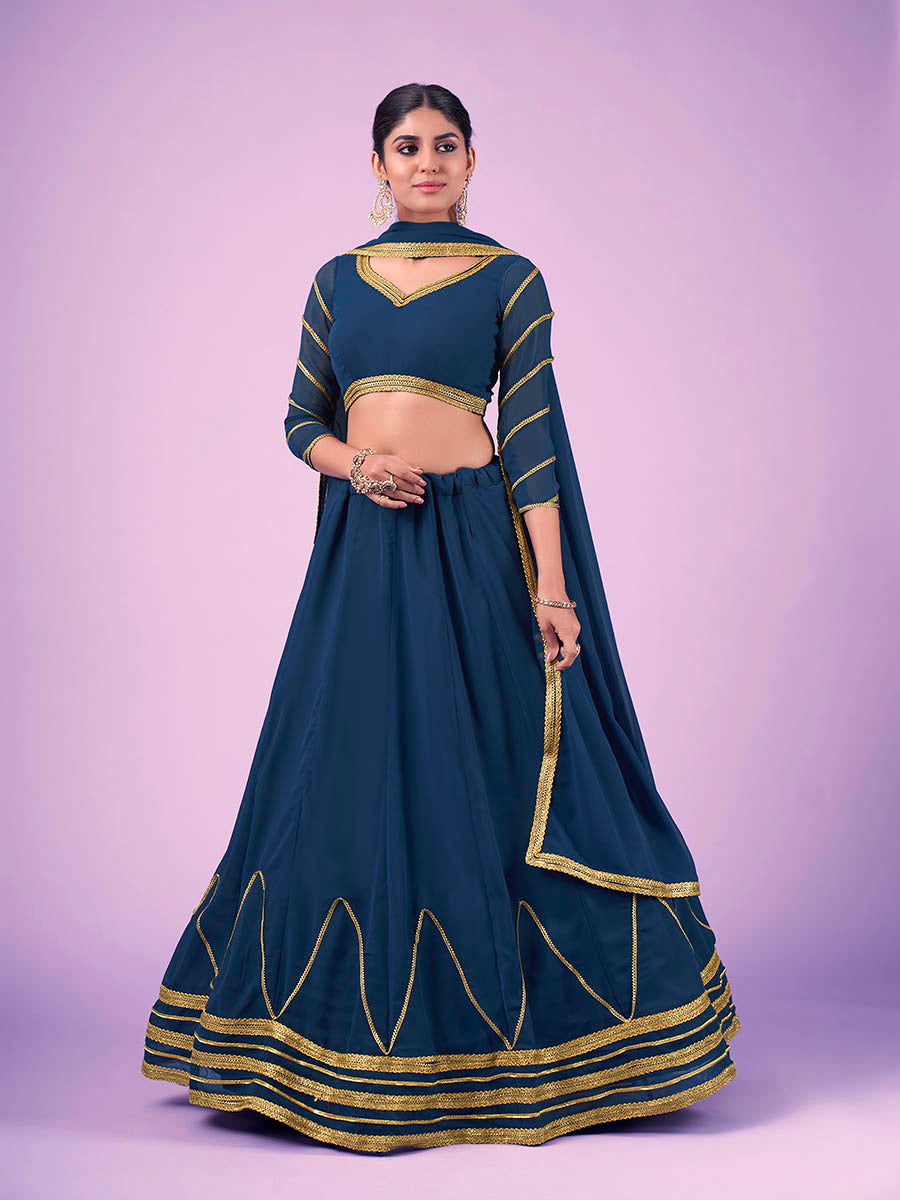 Myra Navy Blue Georgette Embroidered Designer Lehenga | Grocsy