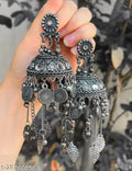 Tehzeeb Creations Women's Black Colour Oxidised Earrings In Jhumki Style | Grocsy