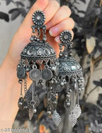 Tehzeeb Creations Women's Black Colour Oxidised Earrings In Jhumki Style | Grocsy