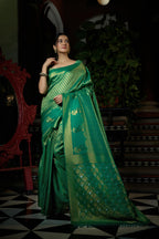 Vardha Emerald Green Copper-Silver Zari Kanjeevaram Silk Saree | Grocsy