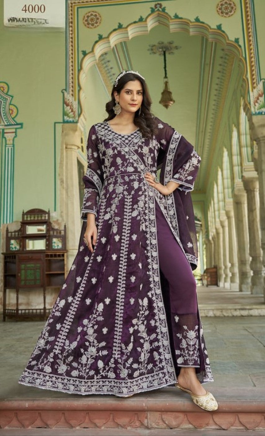 Anaita Purple Silk Anarkali Suit With Embroidery & Sequins Work | Grocsy