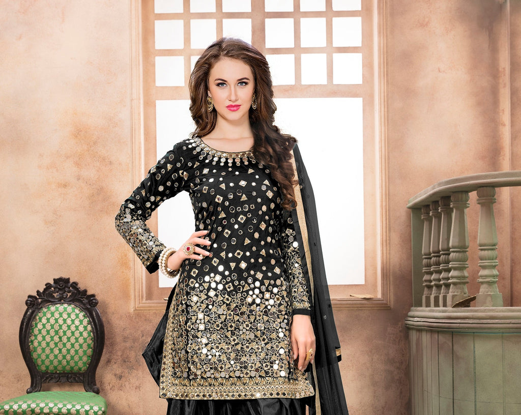Anaita Black Embroidered Tapeta Silk Salwar Suit | Grocsy