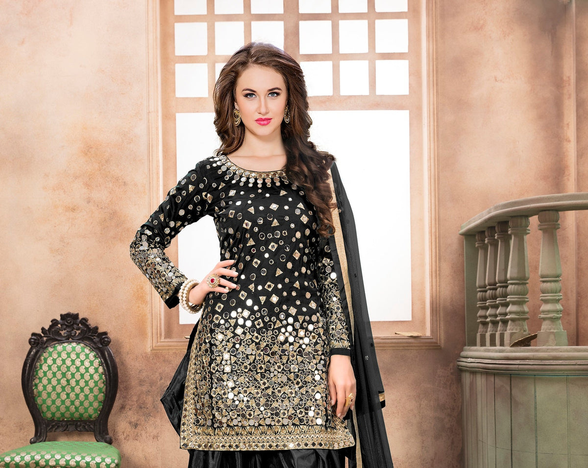 Anaita Black Embroidered Tapeta Silk Salwar Suit | Grocsy