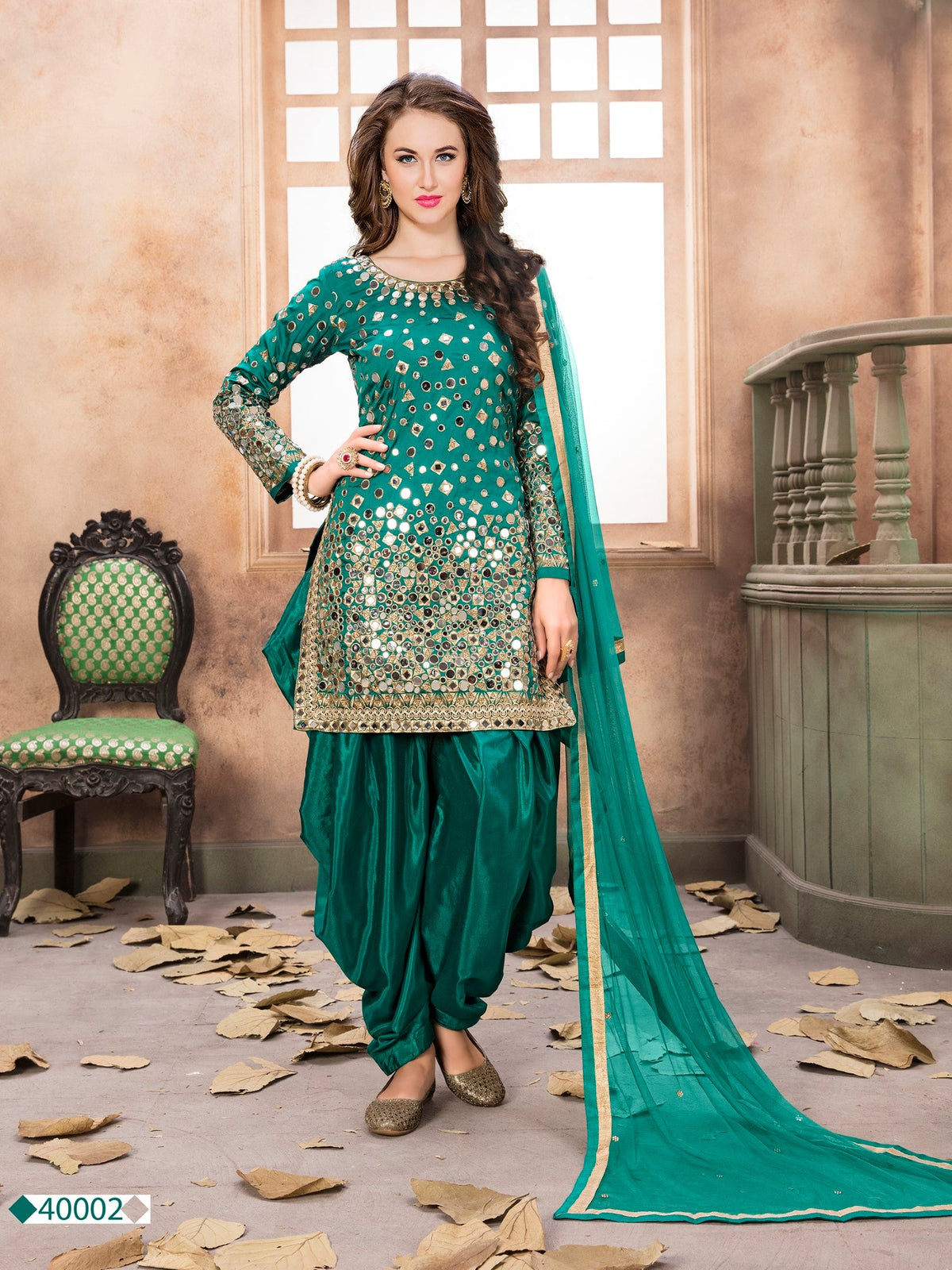 Anaita Teal Embroidered Tapeta Silk Salwar Suit | Grocsy