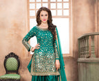 Anaita Teal Embroidered Tapeta Silk Salwar Suit | Grocsy