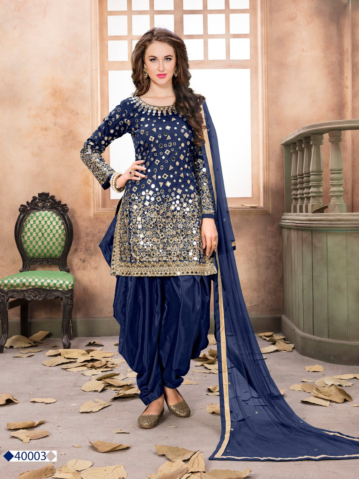 Anaita Navy Blue Embroidered Tapeta Silk Salwar Suit | Grocsy