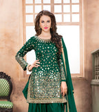 Anaita Dark Green Embroidered Tapeta Silk Salwar Suit | Grocsy