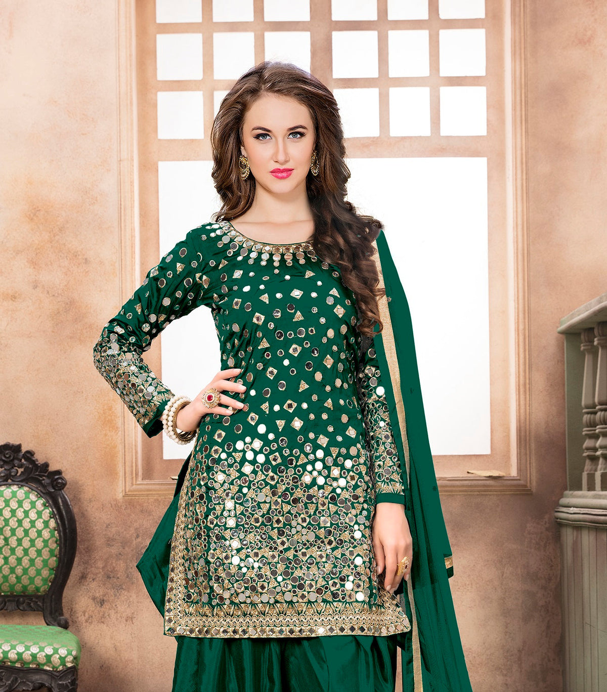 Anaita Dark Green Embroidered Tapeta Silk Salwar Suit | Grocsy