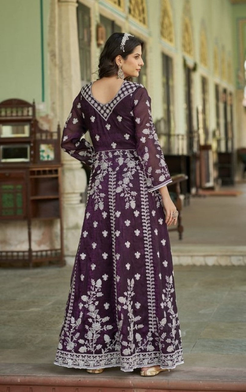 Anaita Purple Silk Anarkali Suit With Embroidery & Sequins Work | Grocsy