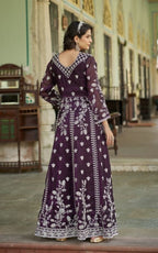 Anaita Purple Silk Anarkali Suit With Embroidery & Sequins Work | Grocsy