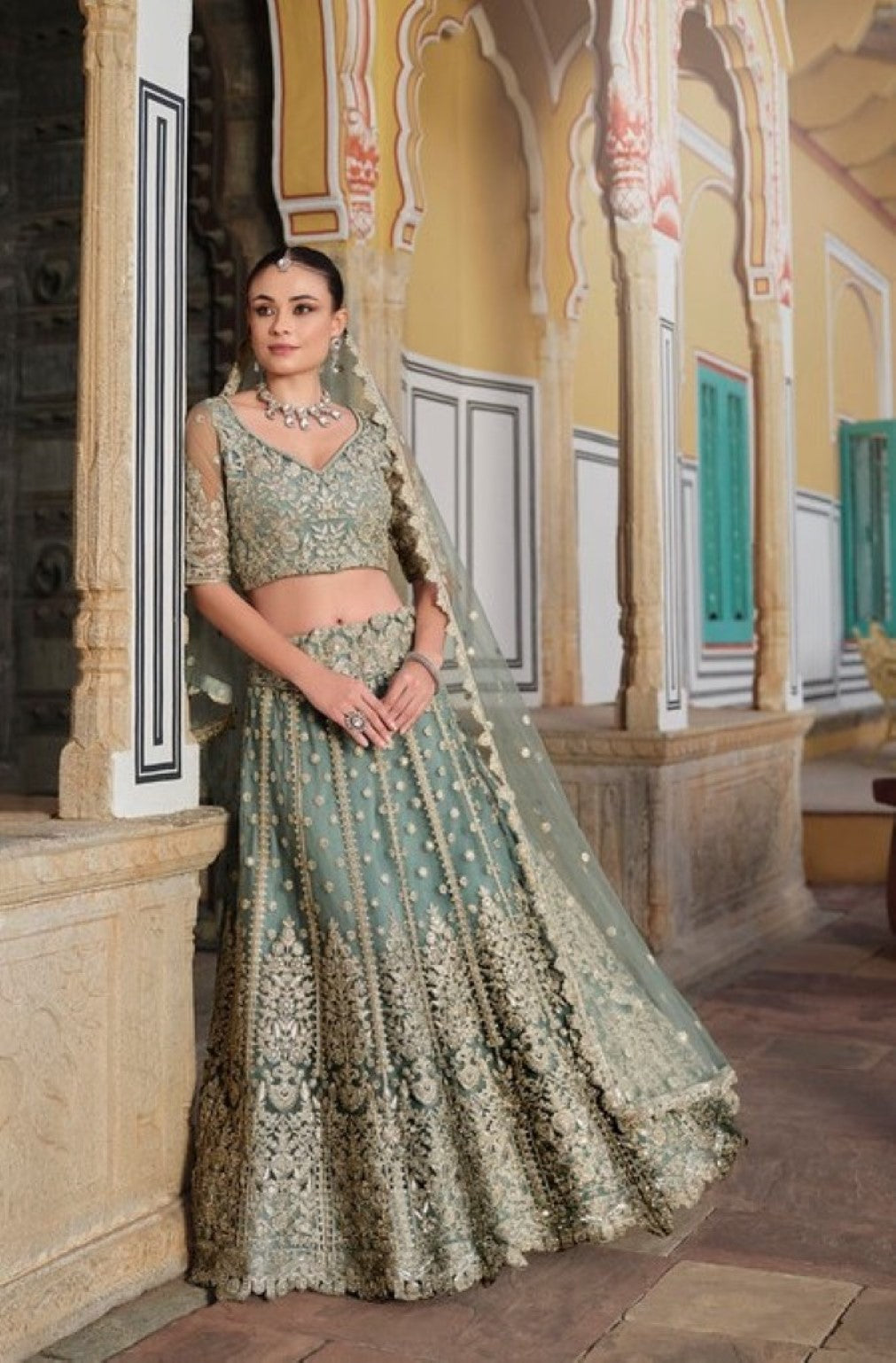 Anaita Green Net Lehenga Choli With Stone Embroidery Work | Grocsy