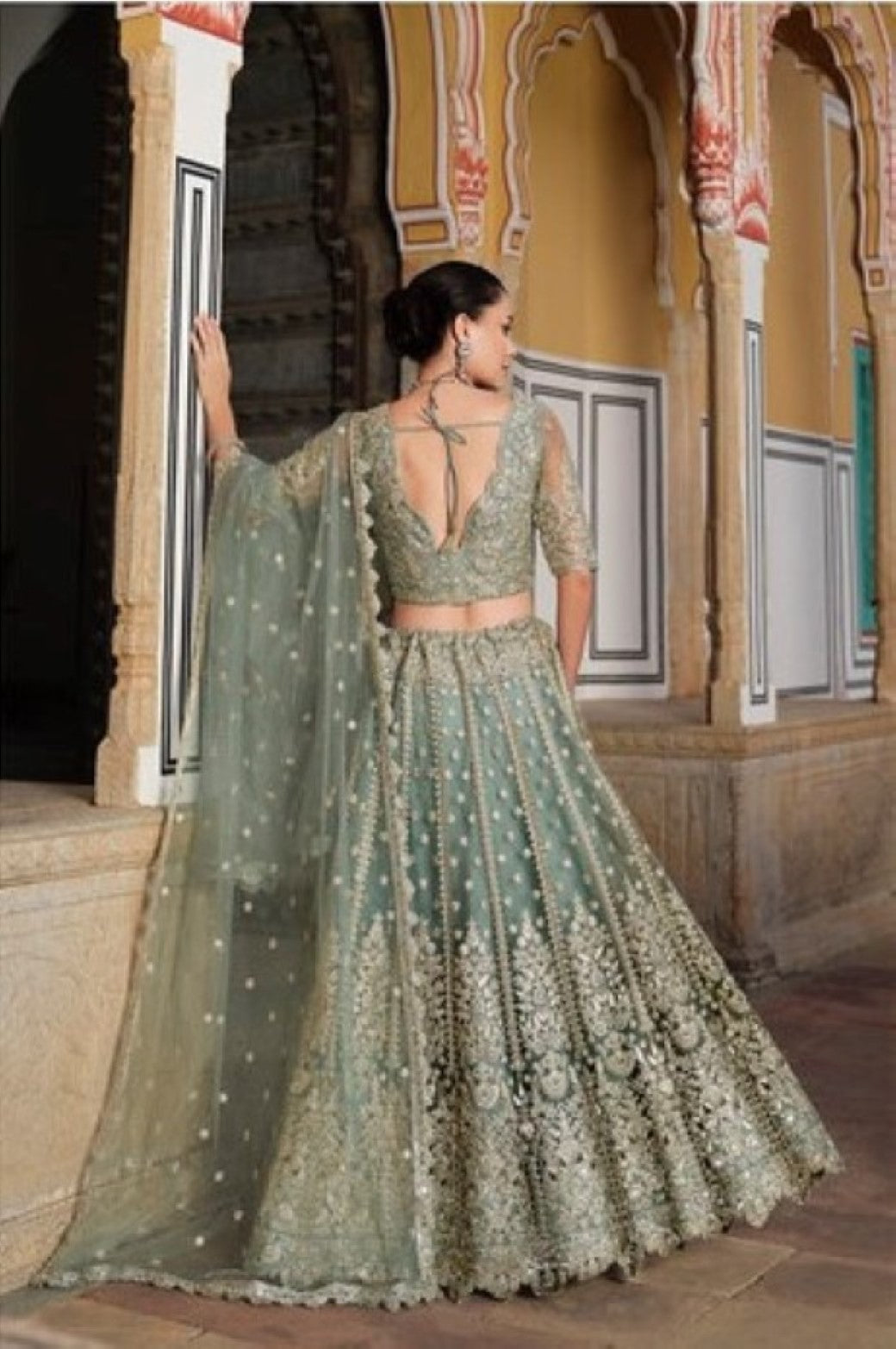 Anaita Green Net Lehenga Choli With Stone Embroidery Work | Grocsy
