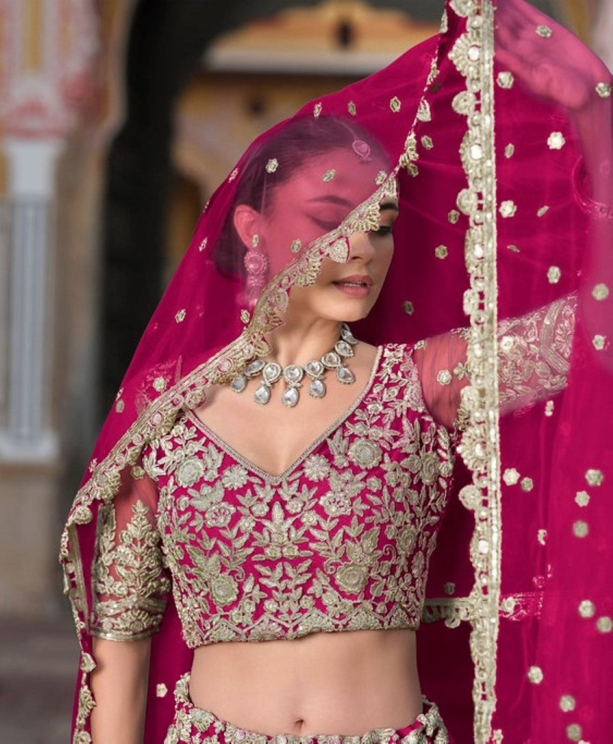Anaita Magenta Net Lehenga Choli With Stone Embroidery Work | Grocsy