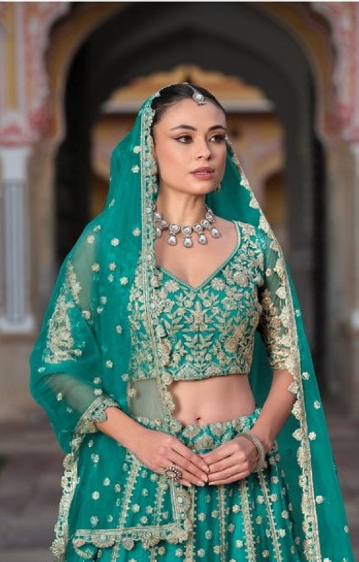 Anaita Turquoise Net Lehenga Choli With Stone Embroidery Work | Grocsy