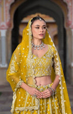 Anaita Yellow Net Lehenga Choli With Stone Embroidery Work | Grocsy