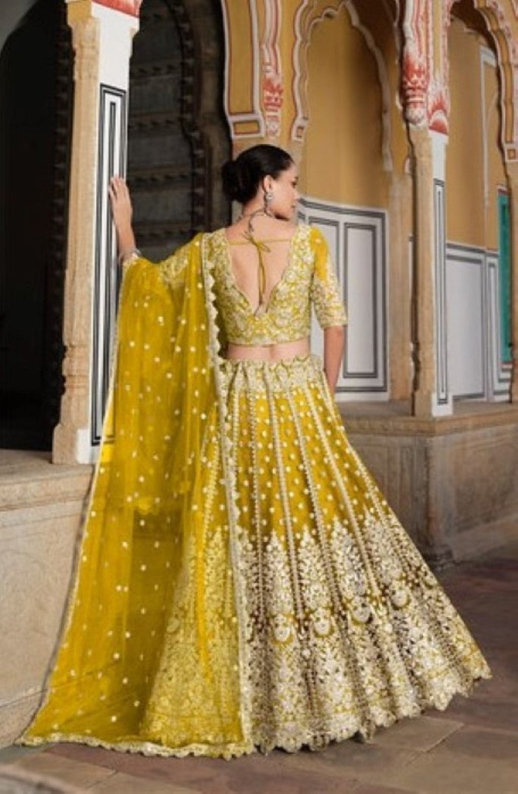 Anaita Yellow Net Lehenga Choli With Stone Embroidery Work | Grocsy