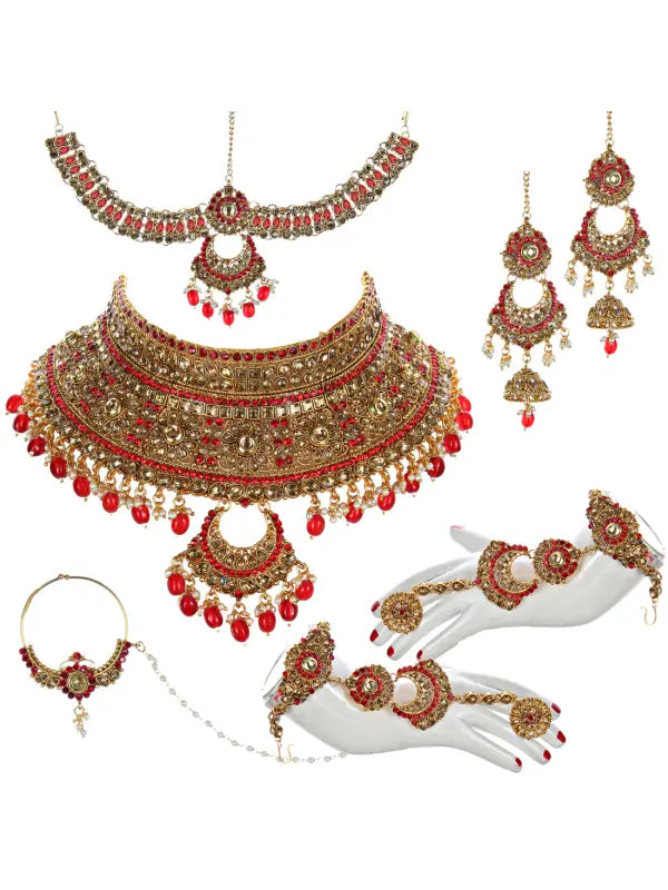 Tehzeeb Creations Traditional Stone Bridal Set 7 Pcs. For Girls & Women | Grocsy