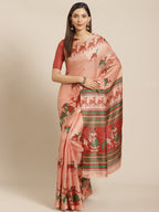 Saree Mall Peach-Coloured & Red Printed Saree | Grocsy