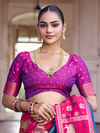 Shree Shyam Fashion Teal Soft Silk Saree | Grocsy