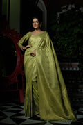 Vardha Jade Green Copper-Silver Zari Kanjeevaram Silk Saree | Grocsy