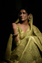 Vardha Jade Green Copper-Silver Zari Kanjeevaram Silk Saree | Grocsy