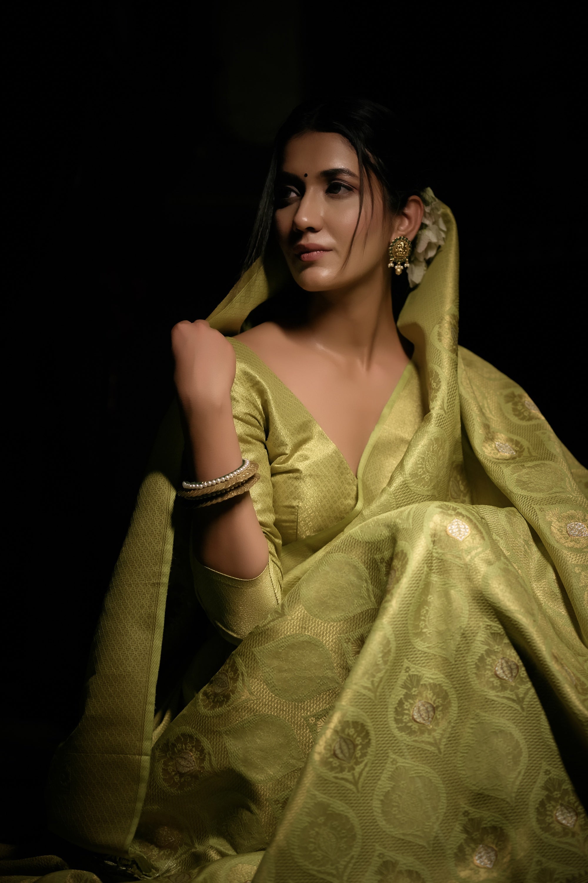 Vardha Jade Green Copper-Silver Zari Kanjeevaram Silk Saree | Grocsy