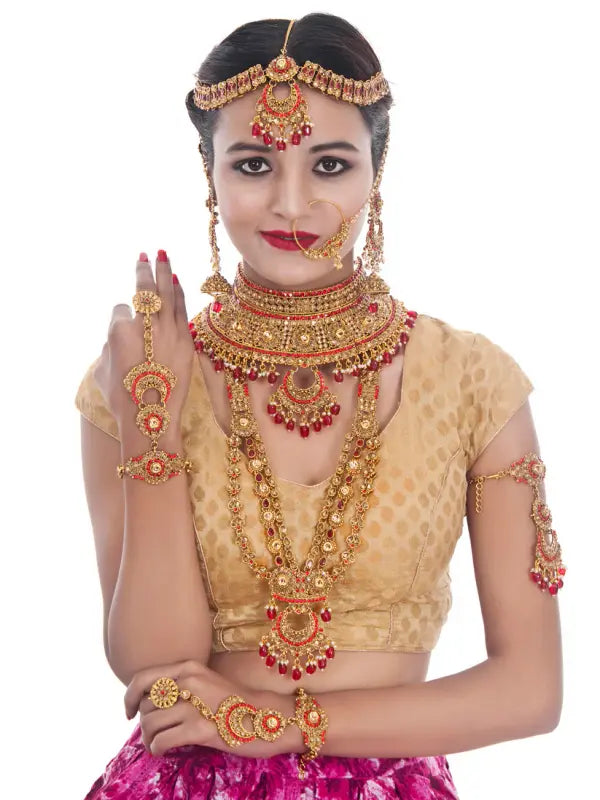 Tehzeeb Creations Traditional Stone Bridal Set 9 Pcs. For Girls & Women | Grocsy