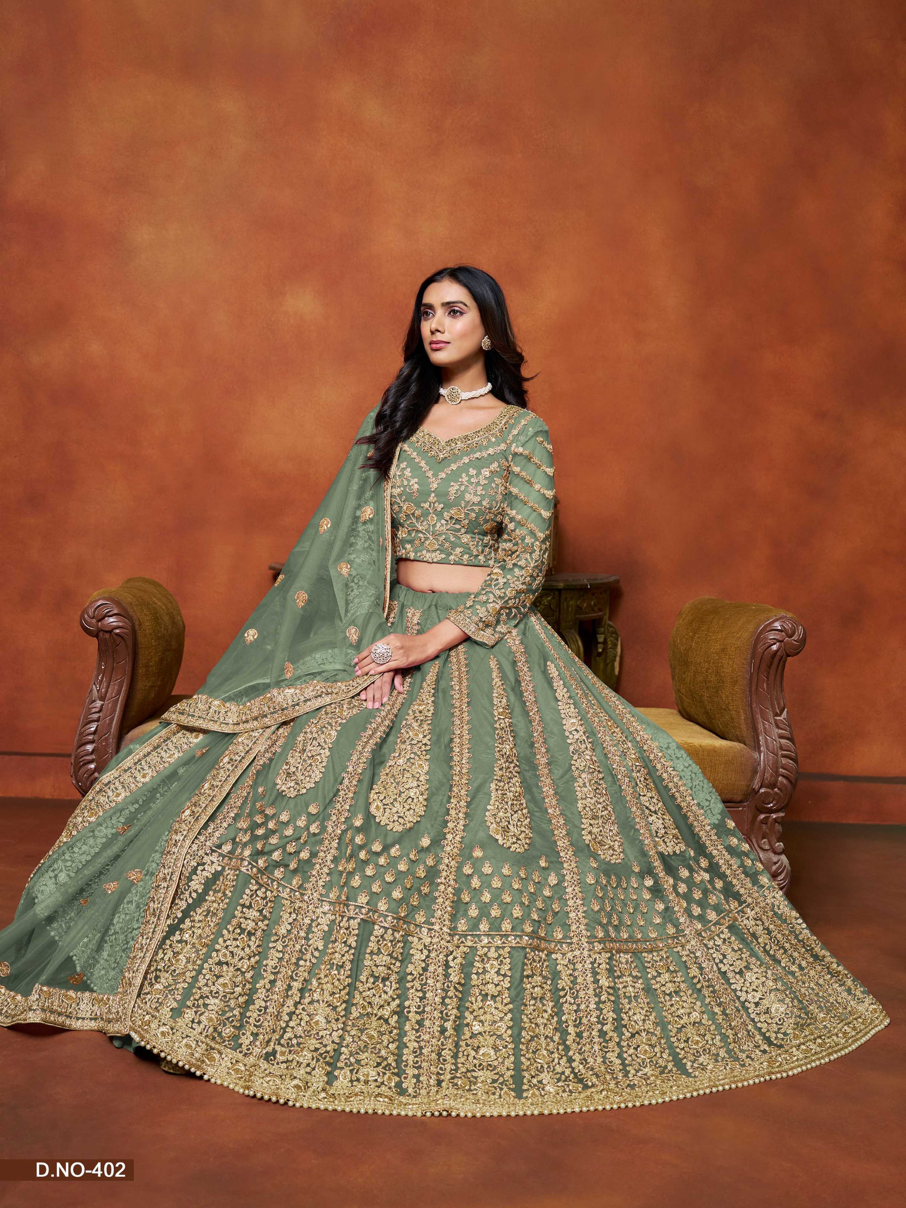 Anaita Light_Green Embroidered Net Designer Lehenga With Blouse | Grocsy