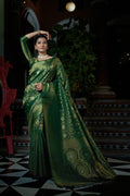 Vardha Dartmouth Green Copper-Silver Zari Kanjeevaram Silk Saree | Grocsy