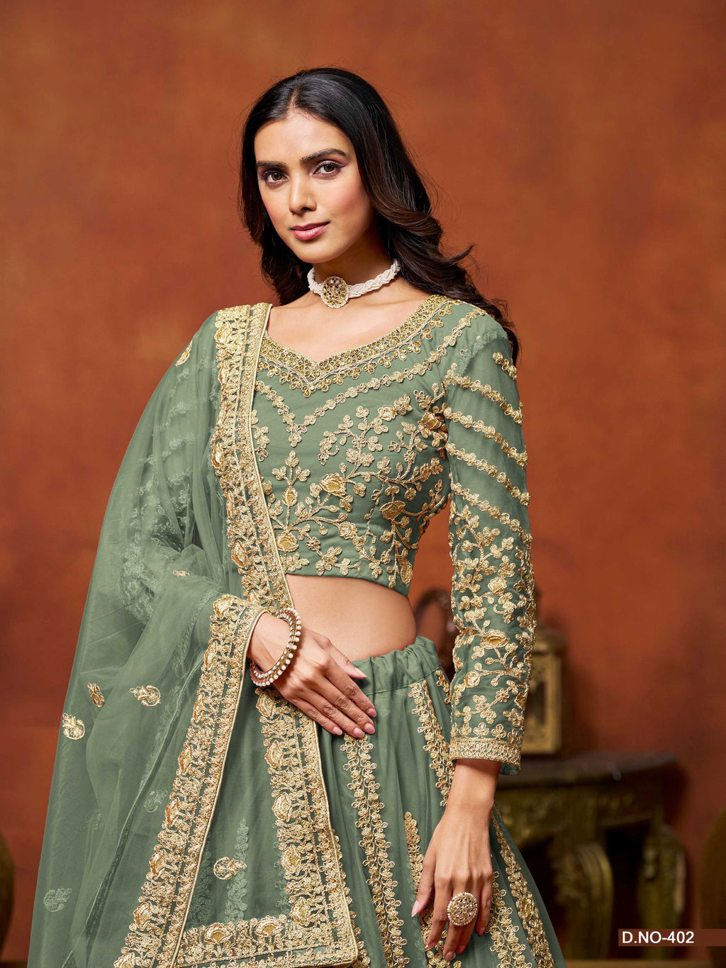 Anaita Light_Green Embroidered Net Designer Lehenga With Blouse | Grocsy