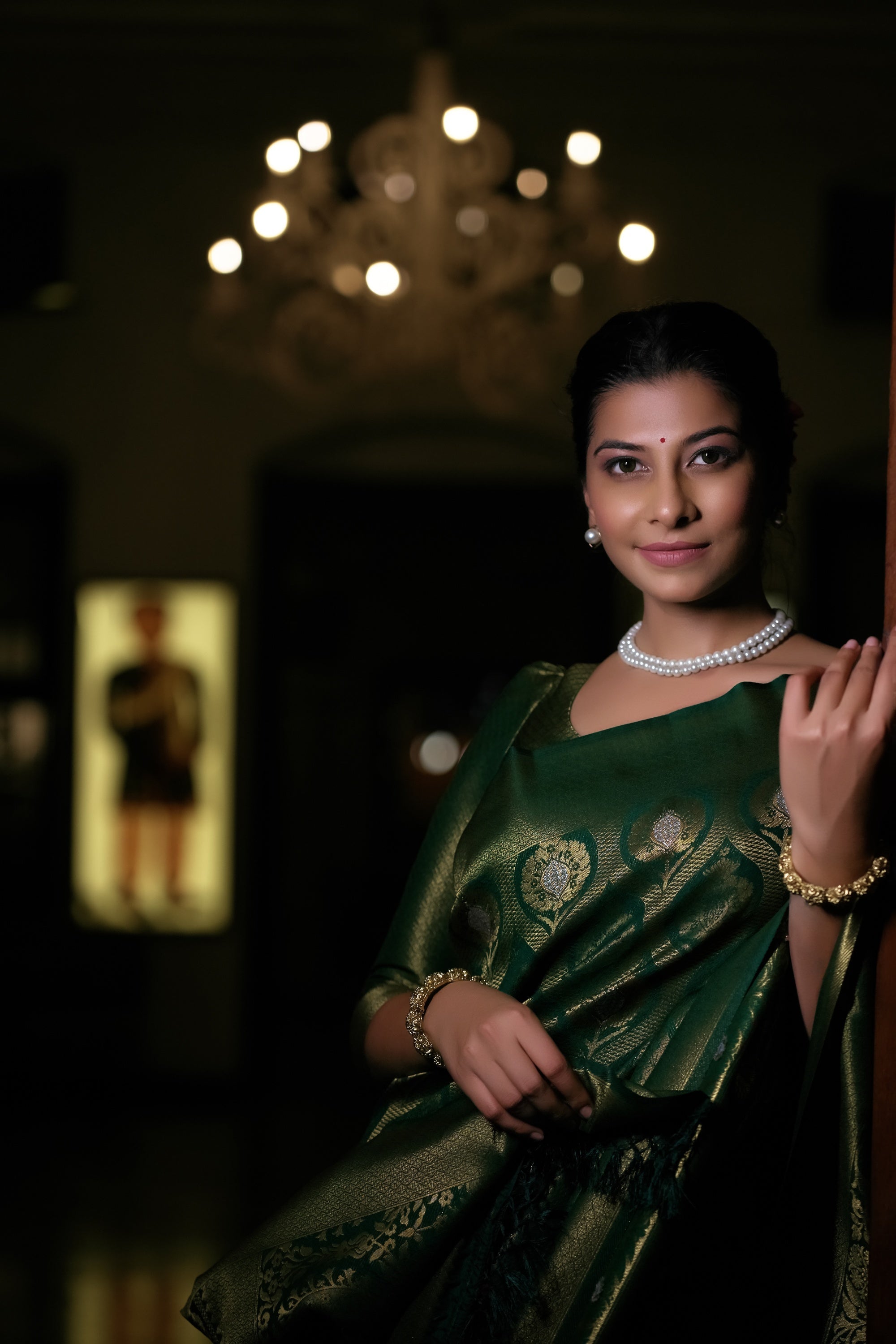 Vardha Dartmouth Green Copper-Silver Zari Kanjeevaram Silk Saree | Grocsy
