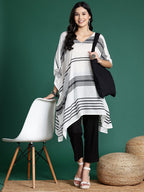 Sangria Striped Flared Sleeves Jacquard Kaftan Kurta | Grocsy