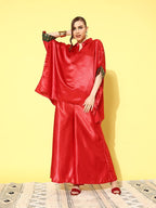 InWeave Women's Red Green Brocade Satin Boho Kurta Palazzo Set | Grocsy