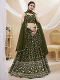 Tulsi Art Bewitching Green Embroidered Georgette Mehendi Wear Lehenga Choli | Grocsy