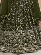 Tulsi Art Bewitching Green Embroidered Georgette Mehendi Wear Lehenga Choli | Grocsy