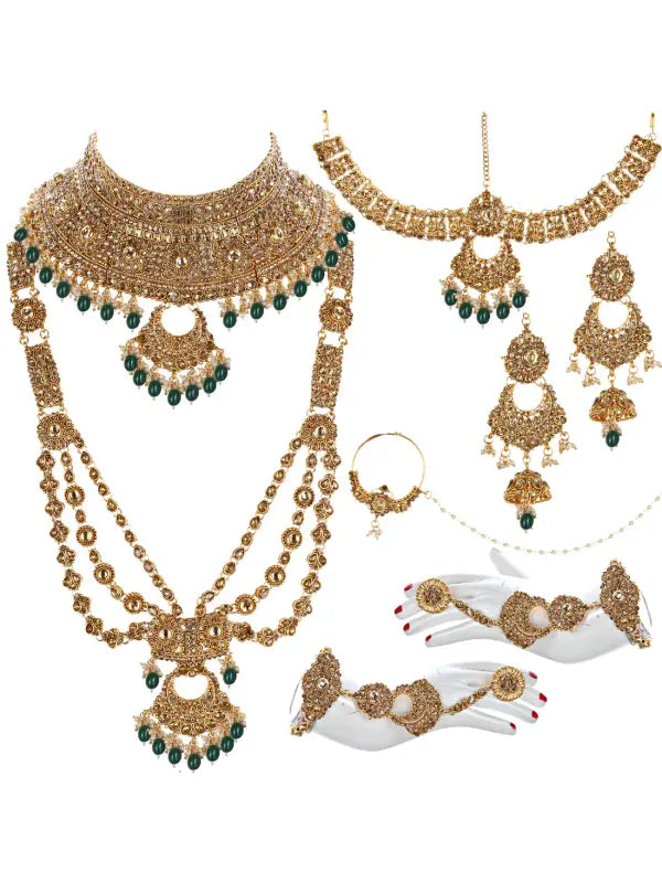 Tehzeeb Creations Traditional Stone Bridal Set 9 Pcs. For Girls & Women | Grocsy