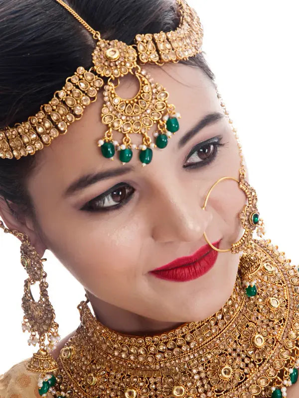 Tehzeeb Creations Traditional Stone Bridal Set 9 Pcs. For Girls & Women | Grocsy