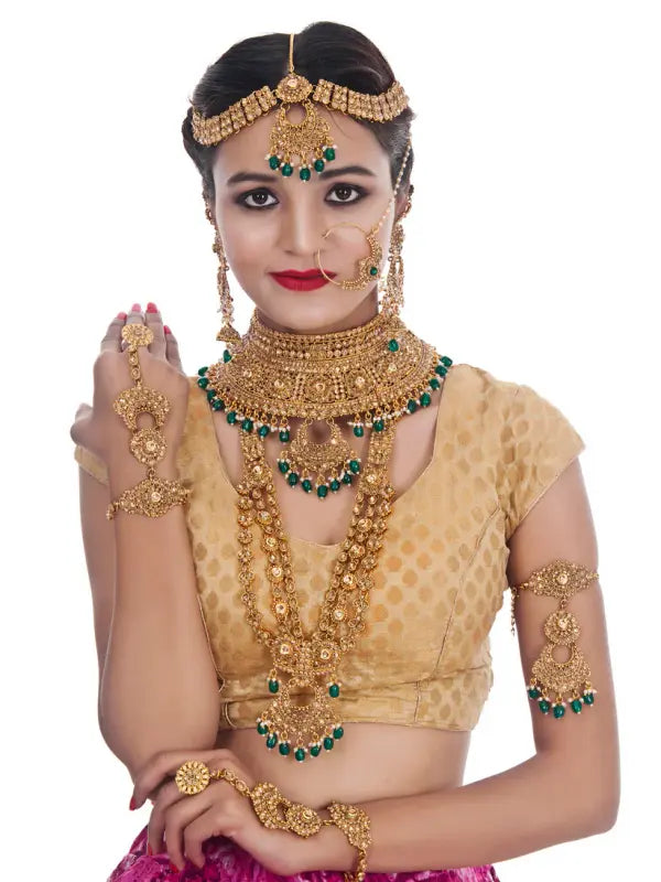 Tehzeeb Creations Traditional Stone Bridal Set 9 Pcs. For Girls & Women | Grocsy