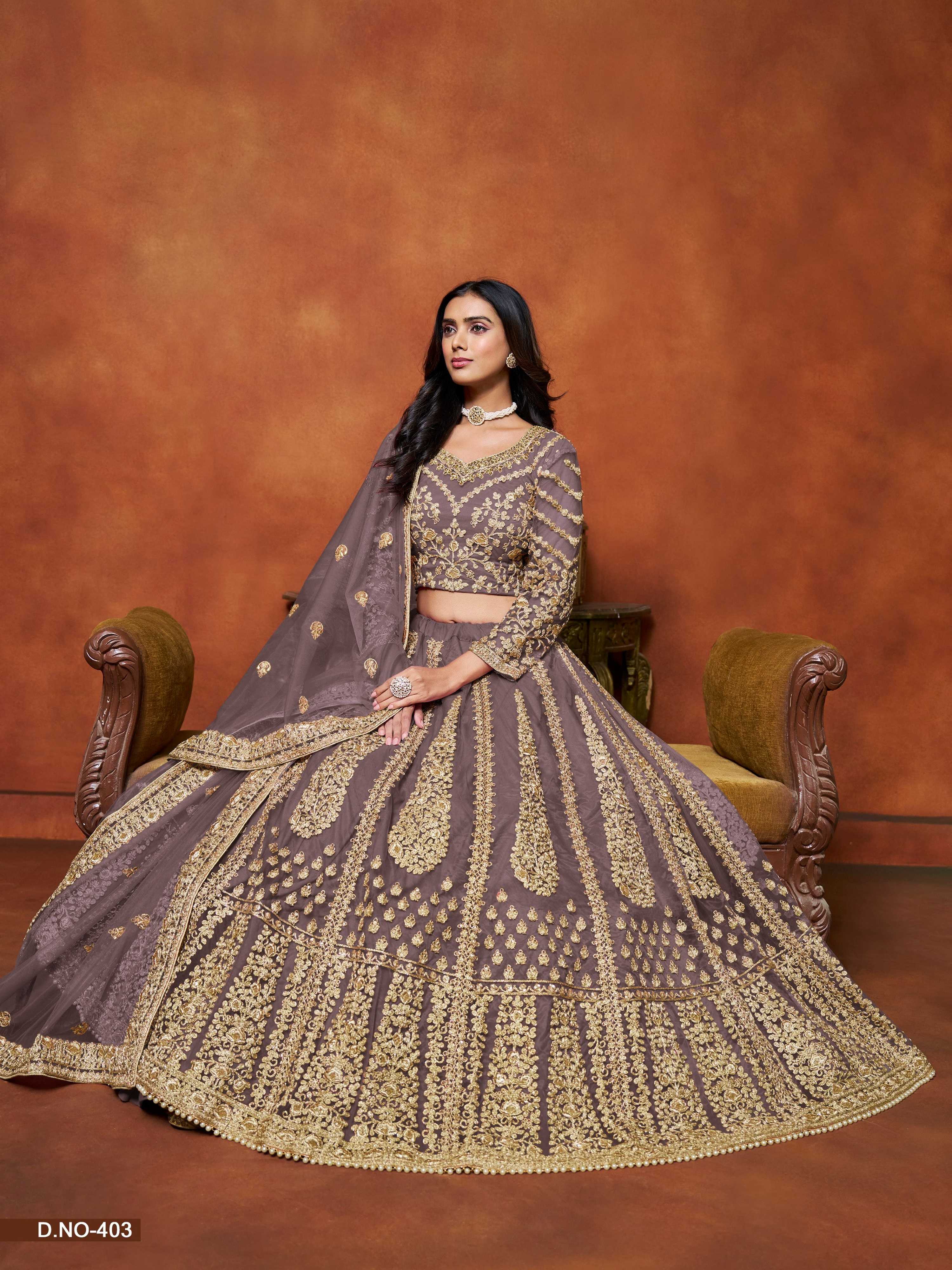 Anaita Purple Embroidered Net Designer Lehenga With Blouse | Grocsy