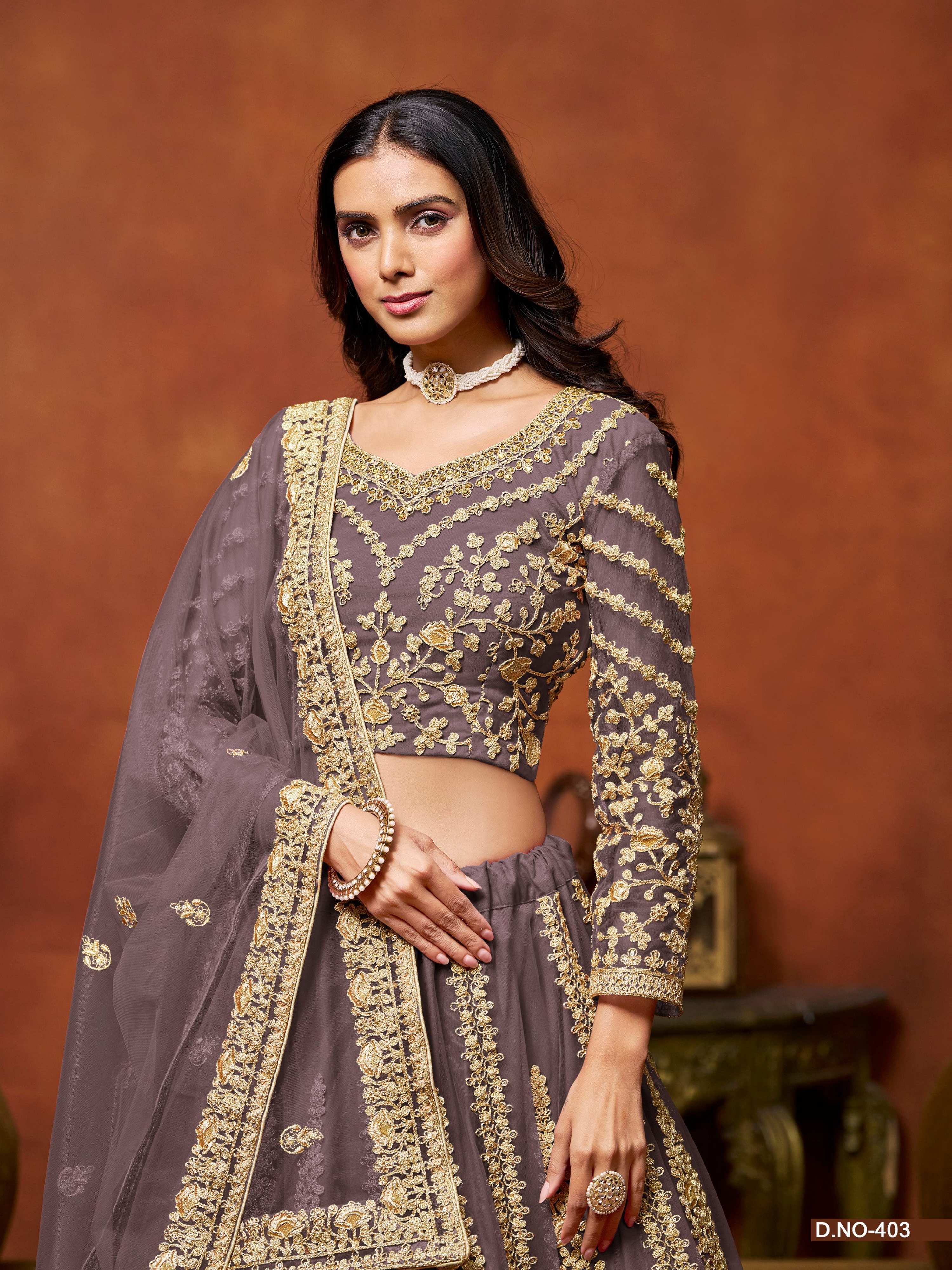 Anaita Purple Embroidered Net Designer Lehenga With Blouse | Grocsy