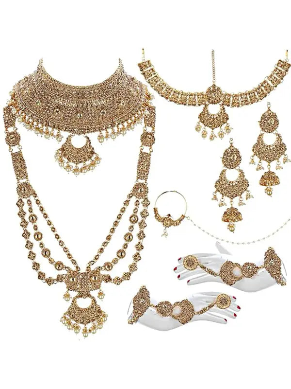 Tehzeeb Creations Traditional Stone Bridal Set 9 Pcs. For Girls & Women | Grocsy